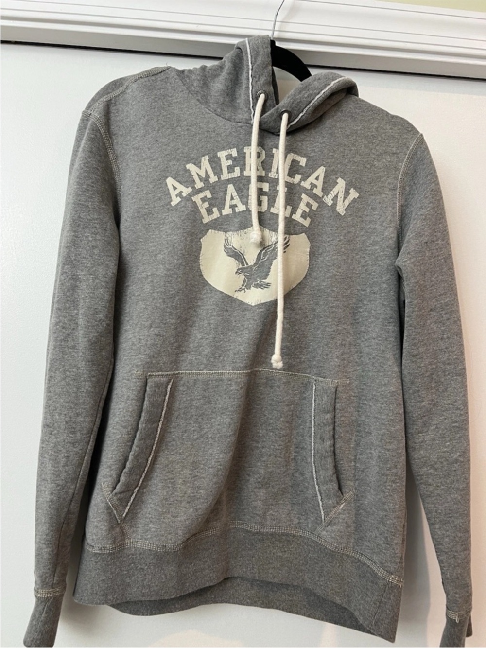 American Eagle Outfitters Gray Pullover Hoodie with White Logo